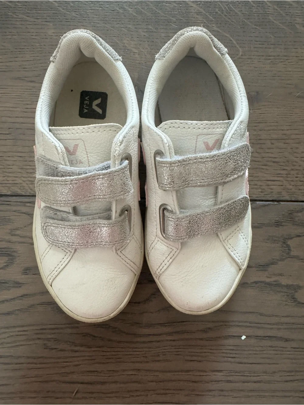 Veja Kids Cream & Pink Velcro Sneakers